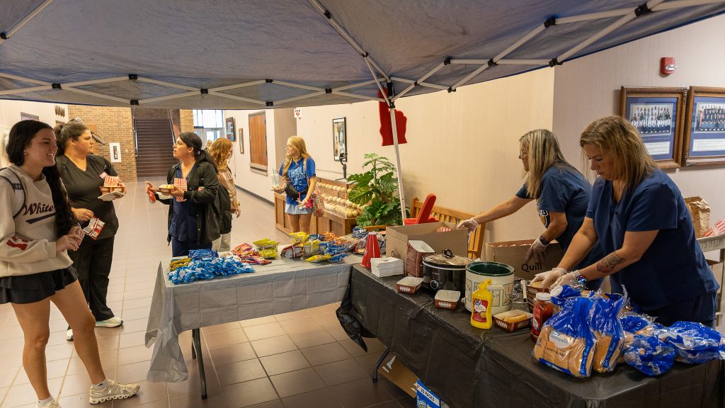 In this photo, Nursing students enjoy a tailgate provided by nursing faculty and staff on Aug. 19 in the Enoch Kelly Haney Center.