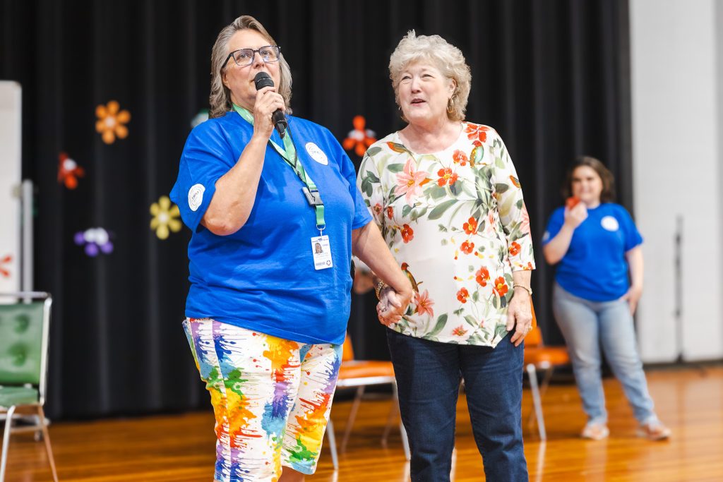 In this photo, SSC Student Support Services/SSS STEM Director Jana Wilson-Byrd (left) and President Lana Reynolds (right) welcomed students as the New Student Orientation event began.