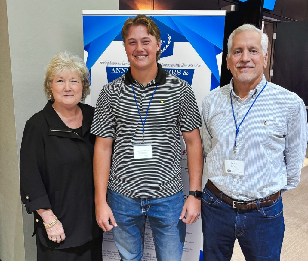 In this photo, SSC President Lana Reynolds, SSC sophomore Ethan Rich of Prague and SSC Educational Foundation Chair Mark Schell pose for a group photo.