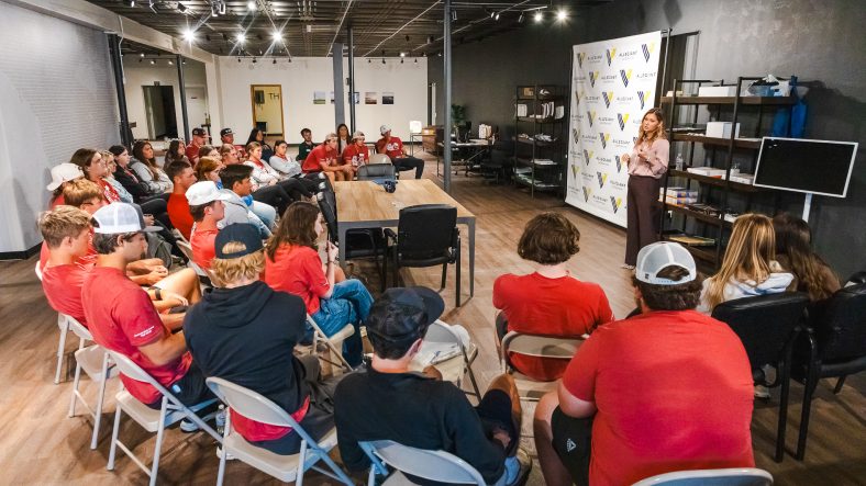 In this photo, Seminole State College President's Leadership Class students listen to a presentation from Allegiant Land Services' "land man" and Development Director Destinee Weeks.
