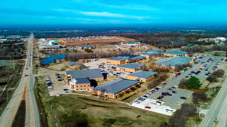 An aerial view of Seminole State College in Seminole, Okla., which has received a $17 million unrestricted gift from philanthropist MacKenzie Scott’s Yield Giving, the largest single donation in the college’s 94-year history. The funds will support scholarships, student success initiatives and other priorities identified in the college’s strategic plan.