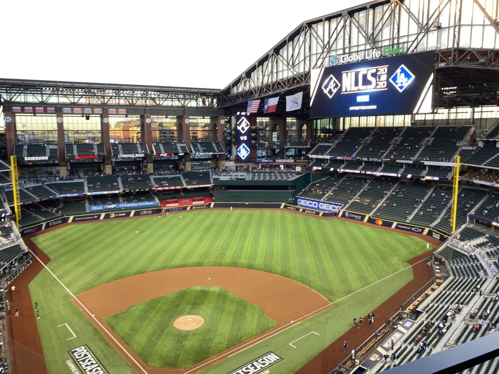 This photo shows Globe Life Field in Arlington, Texas, home of the Texas Rangers.