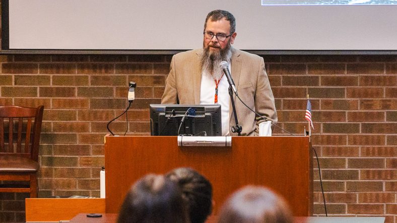 In this photo, Social Sciences Division Chair Jeffrey Christiansen will deliver a special presentation on George Washington on Feb. 13 in the Enoch Kelly Haney Center Lecture Hall.