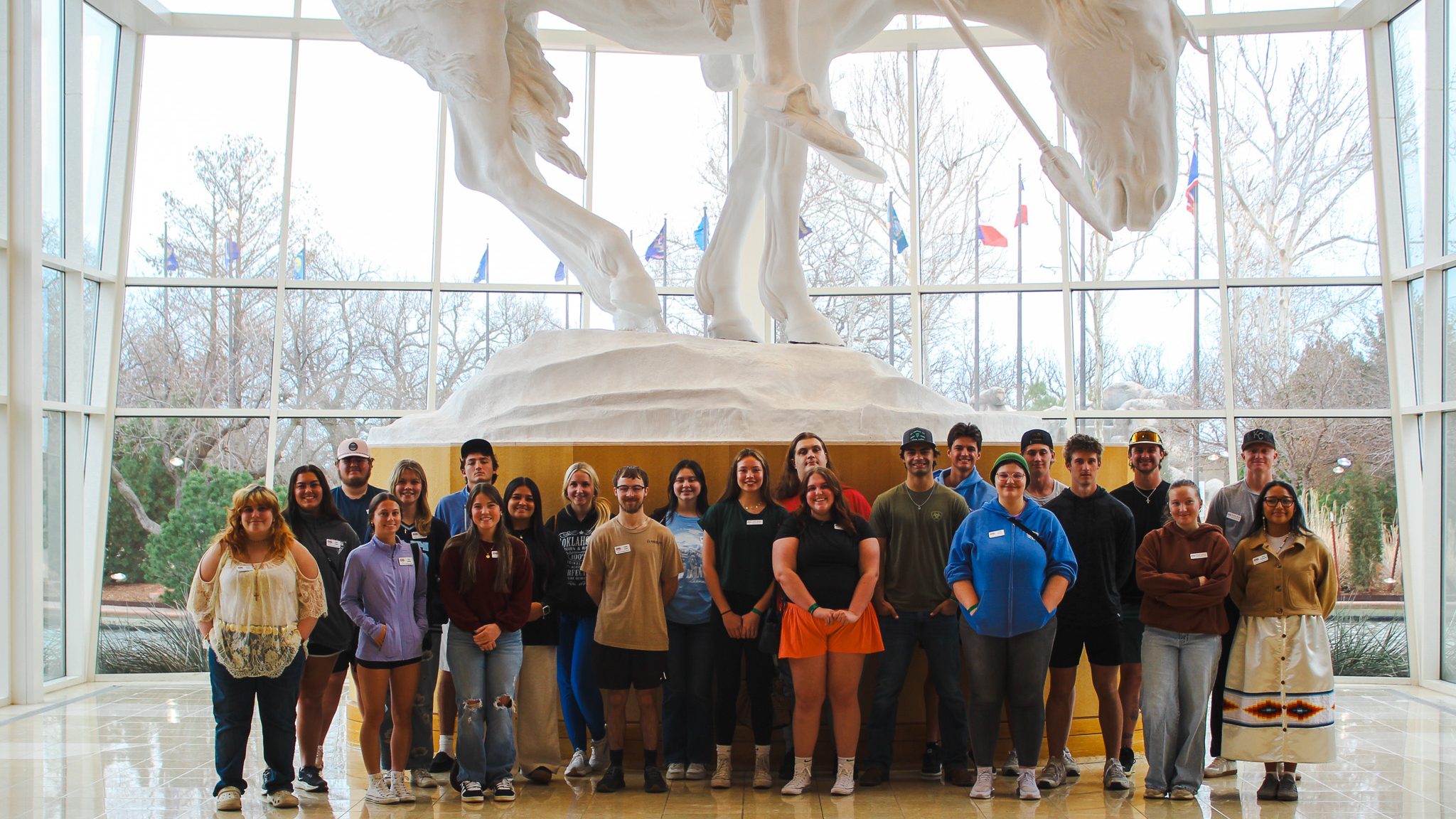 In this photo, Seminole State College President’s Leadership Class students pose Feb. 10 at the National Cowboy and Western Heritage Museum in Oklahoma City in front of “The End of the Trail,” one of the museum’s most iconic sculptures, during a leadership and cultural enrichment visit.