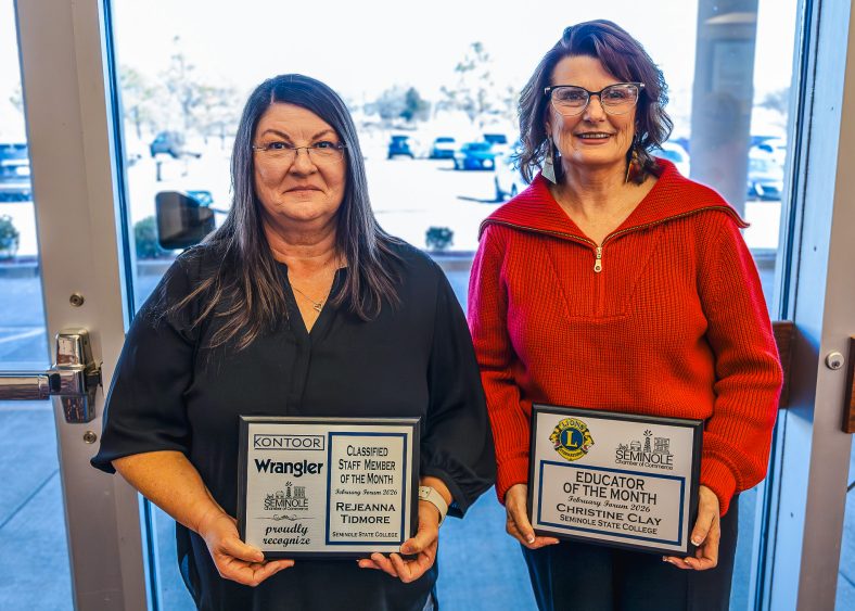 In this photo, TRIO Office Manager Rejeanna Tidmore (left) and Associate Professor of Nursing Christine Clay (right) pose for a photo together.