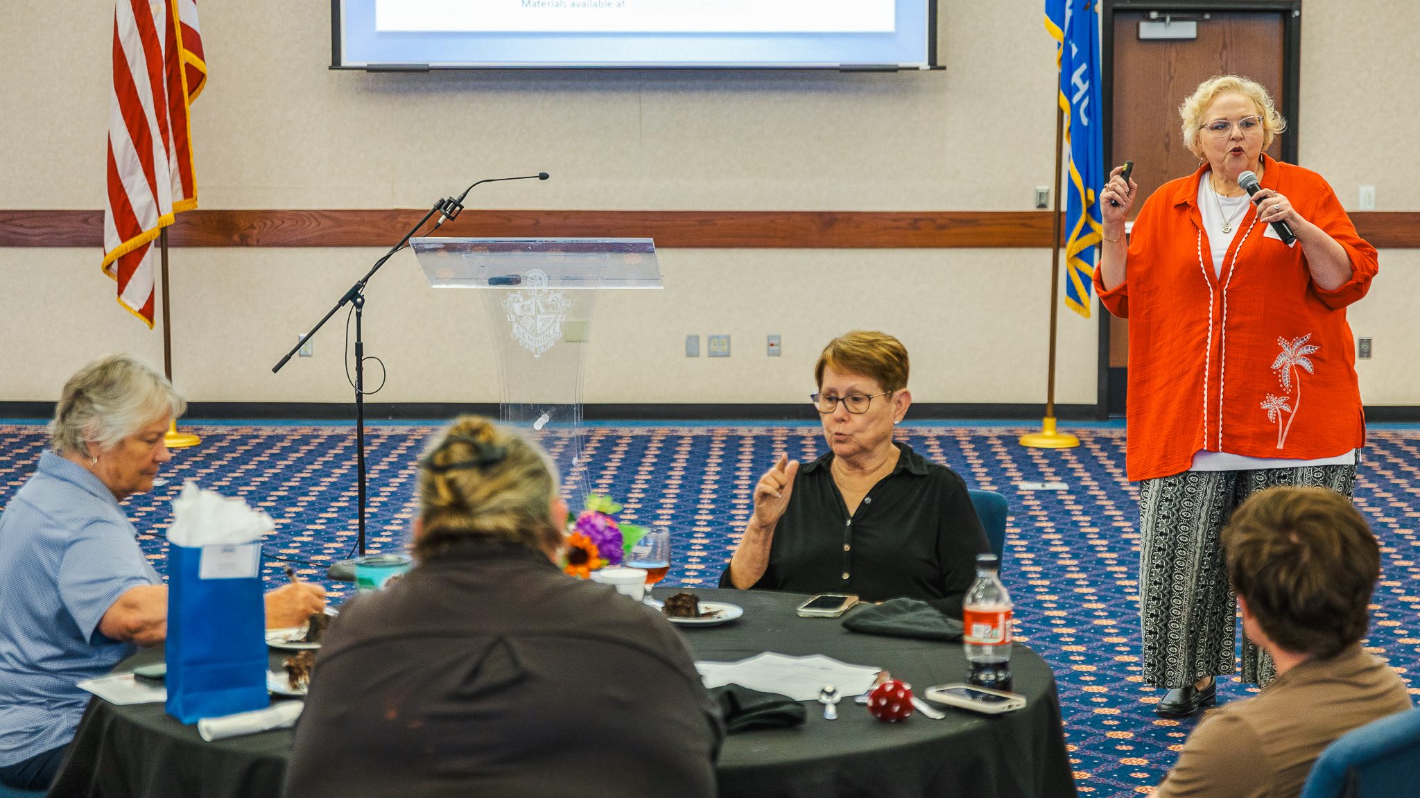 In this photo, SSC Language Arts and Humanities Division Chair Kelli McBride delivers her presentation, “Simple Ways to Make Your Course ADA Accessible,” during the NOSS-OK Spring Conference.