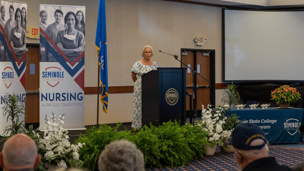 In this photo, SSC Nursing Director Ann Benson presides over the Seminole State College Nursing pinning ceremony.