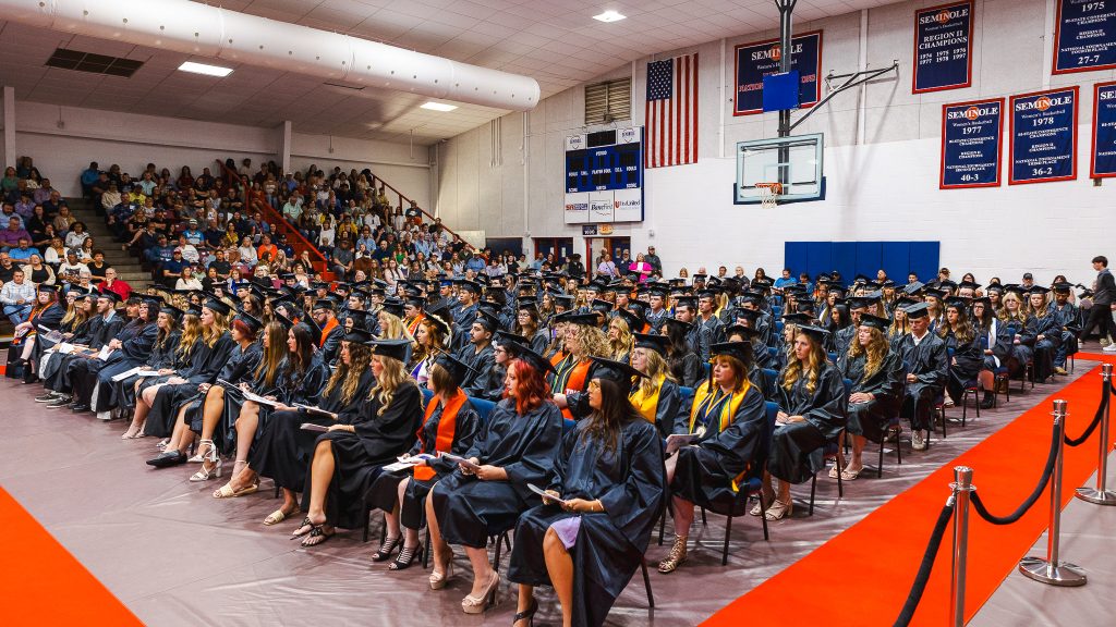 This photo shows Seminole State College expected graduates as they participate in the college's 93rd Commencement Ceremony.