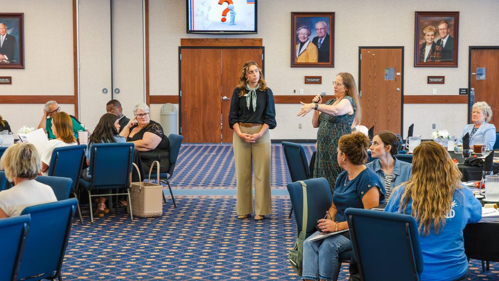 In this photo, A local high school representative asks a question during SSC’s free concurrent workshop.