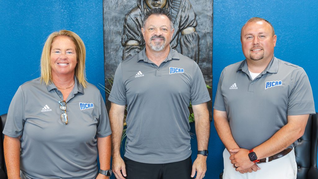 Pictured, from left: SSC Athletic Director and NJCAA Region II Women’s Director Leslie Sewell, NJCAA Region II Commissioner Chris Parker and University of Arkansas Rich Mountain Athletic Director and NJCAA Region II Men’s Director Jerod McCormick pose for a group photo.