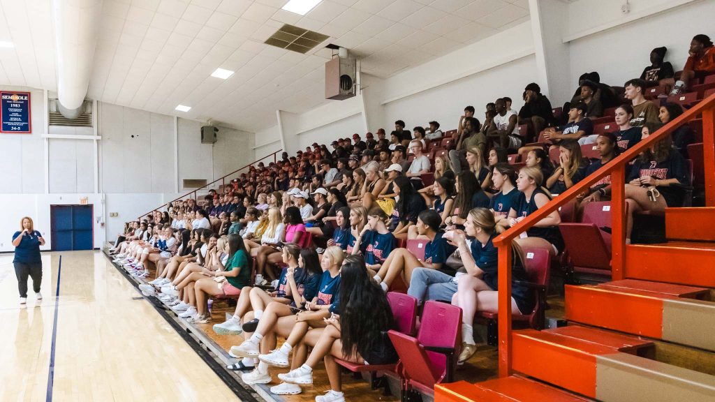 In this photo, SSC student-athletes meet at the beginning of the fall 2025 semester.