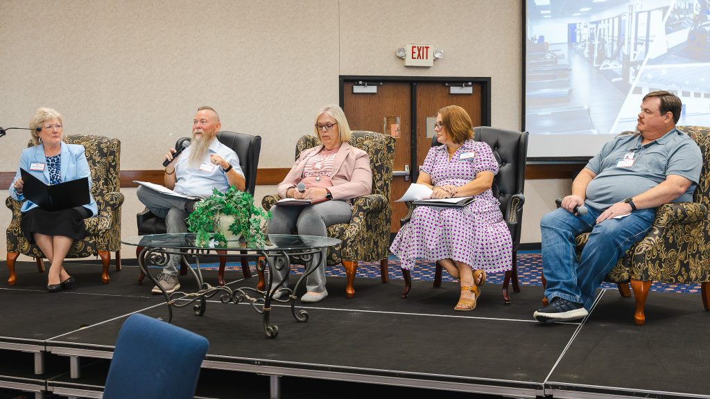 In this photo, Members of SSC’s Administrative Council participate in a panel discussion. Pictured from left are President Lana Reynolds, Vice President for Academic and Student Affairs Dr. Bill Knowles, Vice President for Finance, Enrollment and Grants Melanie Rinehart, Dean of Instruction Jessica Isaacs and Director of Information Technology and Chief Information Security Officer Marc Hunter.