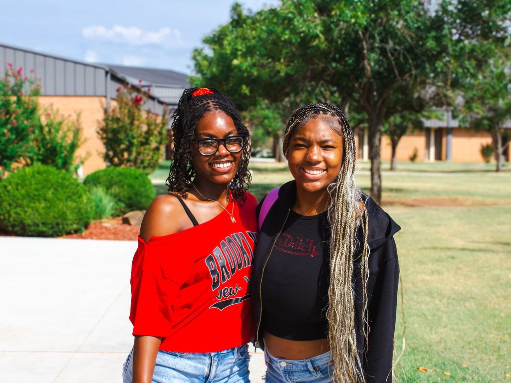 In this photo, SSC students Imani Cudjoe of Edmond, left, and Nylia Reid of Sapulpa walk to class on Aug. 17 as Seminole State College welcomed students back to campus for the start of the fall semester.