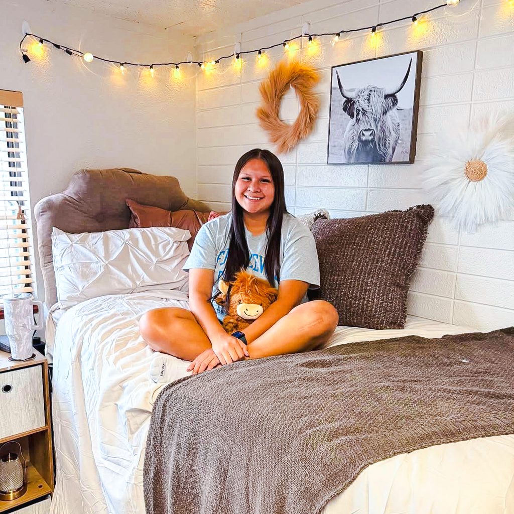 Hailey Mack, a 2026 Seminole State College graduate, is pictured in her dorm room at Fort Lewis College in Durango, Colorado, where she is studying health science.