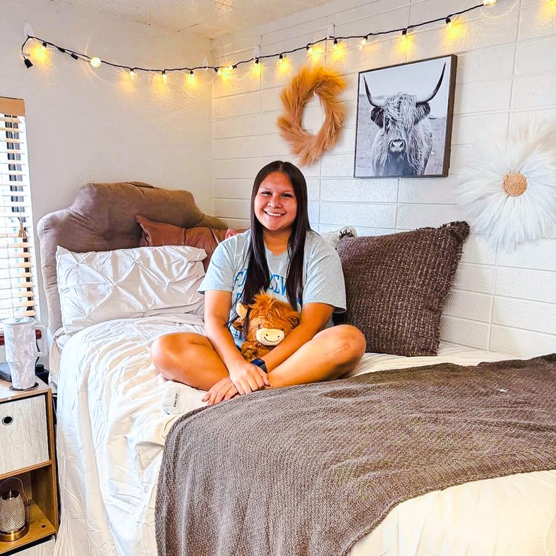 Hailey Mack, a 2026 Seminole State College graduate, is pictured in her dorm room at Fort Lewis College in Durango, Colorado, where she is studying health science.