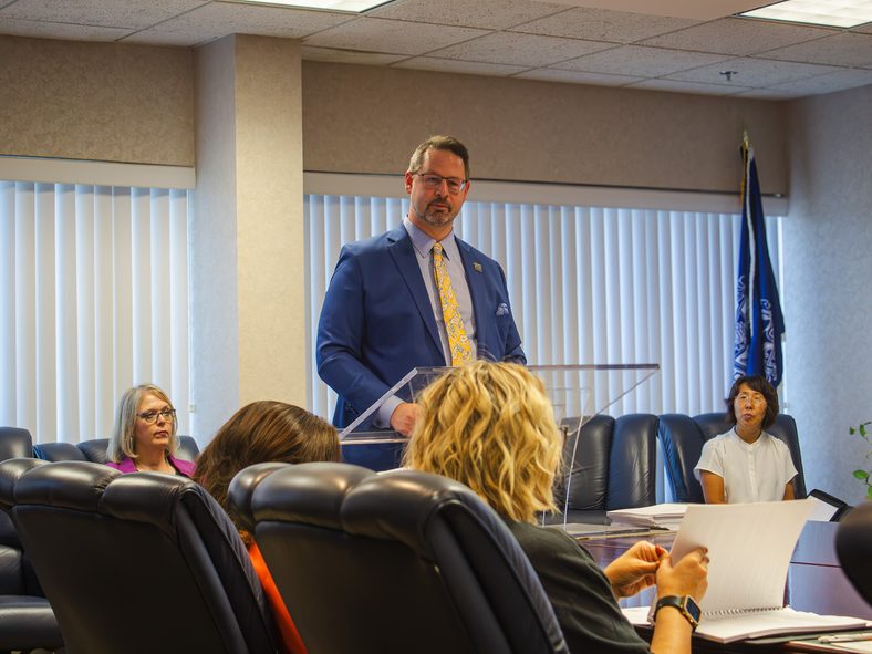 In this photo, Chance Allison of Finley & Cook CPAs presents Seminole State College’s fiscal year 2026 external audit to the Board of Regents during its Oct. 29 meeting in the Enoch Kelly Haney Center.