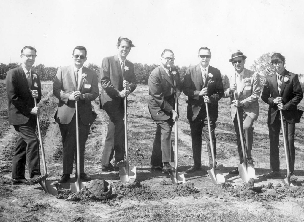 Local officials break ground for Seminole Junior College’s new campus in September 1970. Pictured from left are Trustee Emery Magruder, Trustee Clarence Clark, Seminole Mayor Waldo Lilly, Oklahoma Chancellor of Higher Education E.T. Dunlap, Seminole Junior College President Elmer Tanner, Trustee Dr. Hubert Callaway and Student Senate President Richard “Dickie” Dollar.