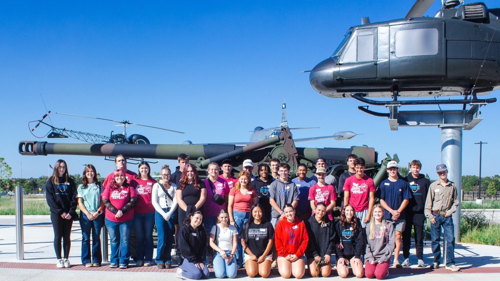 In this photo, Seminole State College President's Leadership Class students pose for a group picture outside of the Oklahoma National Guard Museum in Oklahoma City.