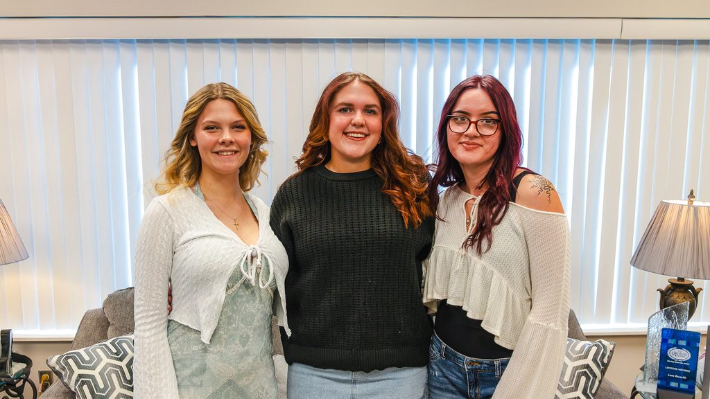 In this photo, Seminole State College Student Government Association officers pose for a group picture. Pictured (left to right) are Vice President Felicity Hamilton of McLoud, President Nicci Stimson of Pryor and Secretary Alexia McDonald of Tuttle.